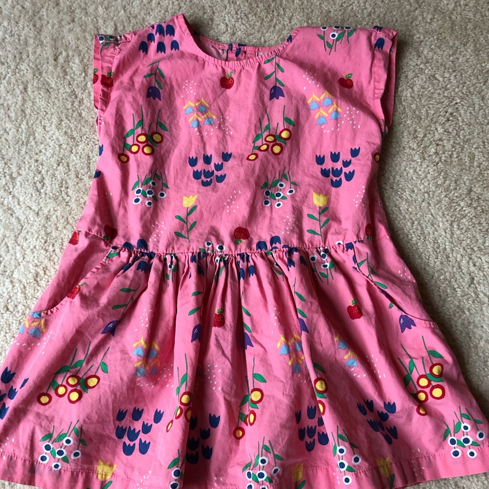 Pink Hanna Andersson floral pocket dress. 100% cotton twill, size 4 (100 cm).